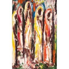The Devotees by Senaka Senanayake, 1968, oil on canvas affixed to board, sold Sep 2025