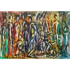 Untitled (Figures) by Senaka Senanayake, 1967, oil on canvas affixed to board, sold Sep 2025