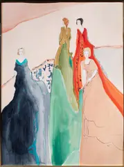 Untitled (Four Ladies) by Jane Annette Bazinet, 1980, watercolor, sold Sep 2025