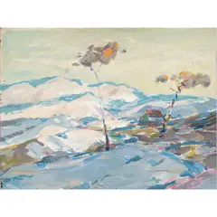 Untitled (Landscape with Houses) by Karl Schmidt, oil on board, sold Oct 2025