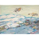 Untitled (Landscape with Houses) by Karl Schmidt, oil on board, sold Oct 2025