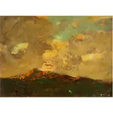 Untitled (Mountain Under Cloudy Sky) by Karl Schmidt, 1915, oil on board, sold Oct 2025