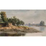 Lake Scene by Ludmilla P. Welch, 1897, oil on canvas, sold Oct 2025
