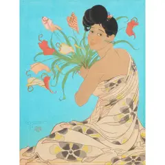 La Gerbe d'Anthurium by Paul Jacoulet, woodcut in colors, sold Oct 2025