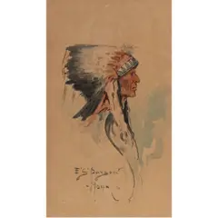 Portrait of a Native Man by Edgar Samuel Paxson, 1904, watercolor, sold Oct 2025