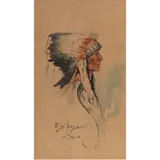 Portrait of a Native Man by Edgar Samuel Paxson, 1904, watercolor, sold Oct 2025