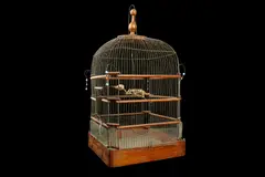 I KNOW WHY THE CAGED BIRD DOESN'T SING' a birdcage with hanging Jackdaw skeleton 69cm high Please note this lot is subject to VAT on the hammer price at 20% by Viktor Wynd, sculpture, offered May 2021