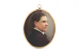 Portrait miniature of Sir Herbert Atkinson Barker (1869-1950) signed on the obverse with monogram, ML and dated 1908, inscribed on backboard, ..l Bonesell by Mildred Lingwood, 1908, photograph, offered Mar 2021