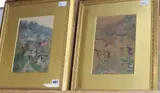 Landscape with village and figure by Alfred Robert Quinton, watercolour and companion, sold Jun 2019