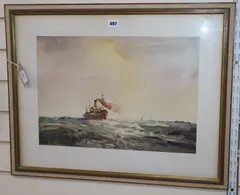 Estuary Steamer by Sidney Vale, watercolour, offered Jun 2019