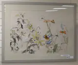 Butterflies amid lilies and poppies by Haruyo Morita, gouache, sold Jun 2019