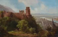 Castle along the Rhine by Alfred Karl Julius Otto von Schönberger, oil, sold Jun 2019