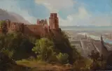Castle along the Rhine by Alfred Karl Julius Otto von Schönberger, oil, sold Jun 2019