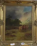 Highland cattle in a valley by Robert Gallon, oil on canvas, sold May 2019