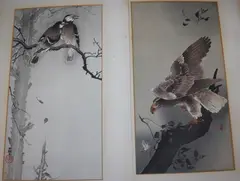 2 woodblock prints, Studies of birds on branches by Ohara Koson, print (other), sold May 2019
