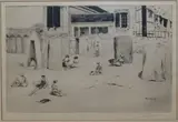 Bathers and beach huts by Theodore Roussell, etching, sold May 2019