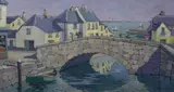 Scottish fishing village by James P. Power, oil on canvas, sold May 2019