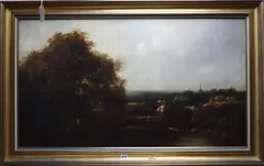 Children in an extensive landscape, 60 x 105cm by William George Meadows, oil on canvas, sold Apr 2019