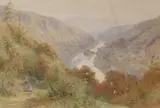 Figures in a river landscape by Charles Gregory, watercolour, sold Apr 2019
