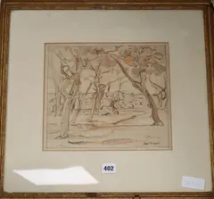 Working drawing by John Arthur Dodgson, ink and watercolour, sold Apr 2019