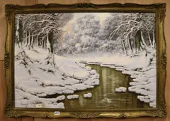 Winter landscape by Joseph Dande, oil on canvas, sold Apr 2019