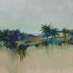 Desert island scene by Michael Tain, acrylic on canvas, sold Apr 2019