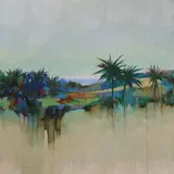 Desert island scene by Michael Tain, acrylic on canvas, sold Apr 2019