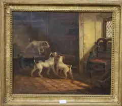 Terriers in an interior by Thomas Smythe, oil on canvas, sold Apr 2019