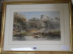 Cattle watering in a landscape by Edward Tucker, watercolour, sold Apr 2019