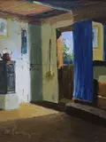 Cottage interior by Osvald Rasmussen, oil on canvas, sold Mar 2019