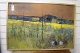 Boat among reeds by Peter Oliver, oil on board, sold Mar 2019