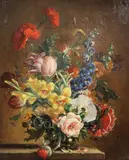 Untitled by Stuart Somerville, 1952, oil on card, sold Mar 2019