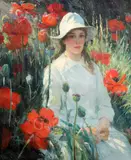 Jeune Fille et Coquelicots' c.1915 signed, a study of women in a cornfield verso 23.5 x 19.5in by Albert Thomas Jarvis Gilbert, oil on canvas, sold Mar 2019