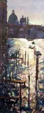 Grand Canal, Silver & Gold' signed, Catto Gallery label verso 60 x 24in by Bruce Yardley, oil on canvas, sold Mar 2019