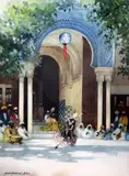 A Dance for the Sultan' signed 18 x 14in by Hans Jacob Hansen, watercolour and gouache, sold Mar 2019
