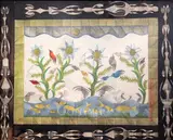 Birds and fish within an ornate by Scottie Wilson, ink and watercolour on paper, sold Mar 2019