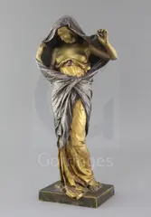 A silvered and gilt bronze figure of 'La Nature se dévoilant devant la Science' signed on rectangular plinth with foundry mark, 16.5in by Louis Ernest Barias, bronze, sold Mar 2019