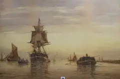Estuary scene with ships and barges by Richard Henry Nibbs, 1882, watercolour, sold Mar 2019