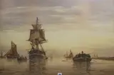 Estuary scene with ships and barges by Richard Henry Nibbs, 1882, watercolour, sold Mar 2019