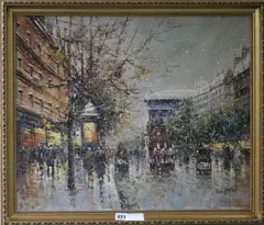 Paris in the snow by Pietro Griffo, oil on canvas, sold Mar 2019