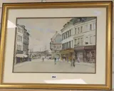 Street scene with harbour beyond by Jules Lessore, watercolour, sold Mar 2019