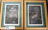 Tawny and Barred Owls by Raymond John Coutu, pencil, sold Mar 2019