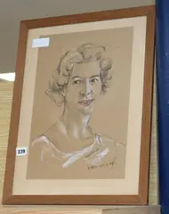 Portrait of a lady by Chen Wen Hsi, mixed media, sold Feb 2019