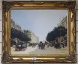 Parisian street scene with figures in period dress and another similar by the same hand by Glynn Williams, oil on board, sold Feb 2019