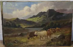Highland cattle by Charles W. Oswald, oil, sold Feb 2019