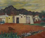 Landscape with adobe houses and a goat on the foreground by Guus Melai, oil on board, sold Feb 2019