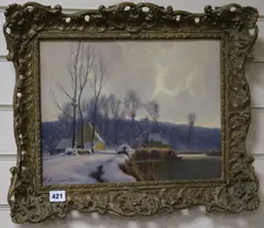 River landscape under snow by Herman Dieste, oil on canvas, sold Feb 2019