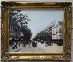 Parisian street scene with figures in period dress by Glynn Williams, oil on board, sold Feb 2019