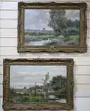 Landscape near Cranleigh and Girl in river landscape by Abraham Hulk Jnr, oil, sold Feb 2019