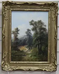 Mother and child on a country path, 38.5 x 28cm by George Cole, oil on canvas, sold Feb 2019